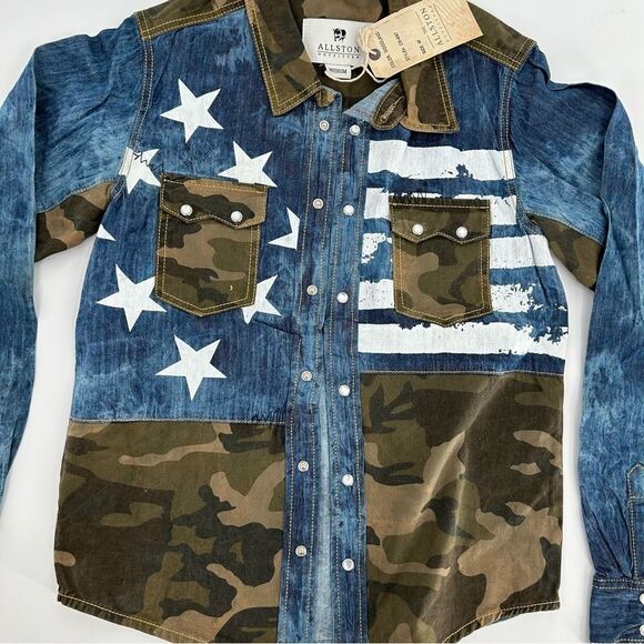 Allston Outfitter Deadstock Fatigue Camo Denim Western Pearl Shirt NWT M - Picture 3 of 8